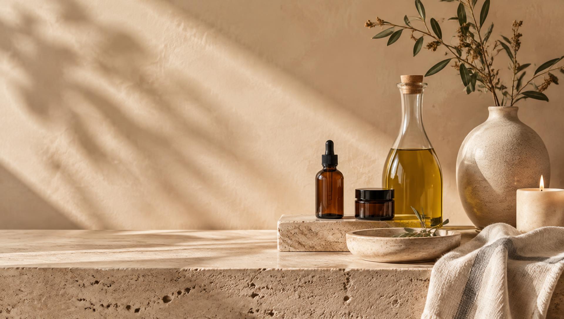 Kuratierte Lifestyle-Produkte auf Travertin