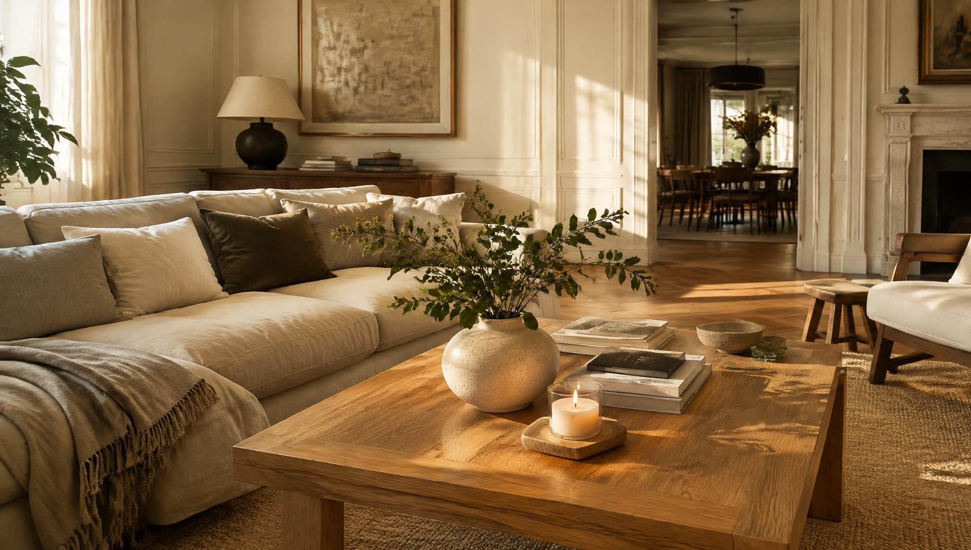 Ein warmes, elegant eingerichtetes Wohnzimmer